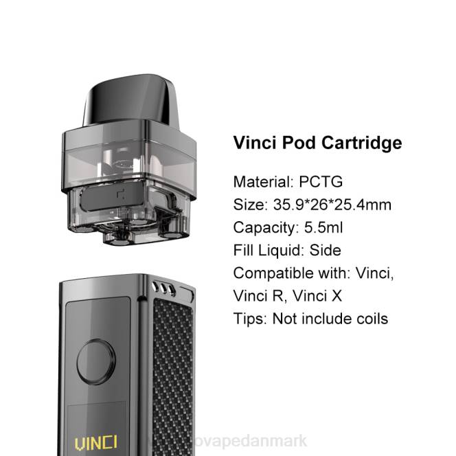 VOOPOO VINCI REPLACEMENT POD (2 stk) sort 604R554 | VOOPOO Vape Pod Danmark