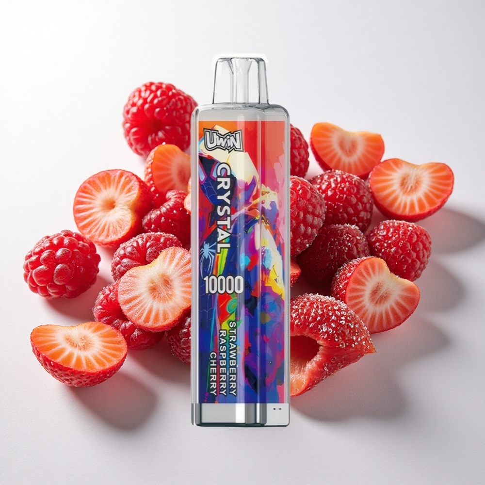UWIN Crystal 10000 Puffs Jordbær Hindbær Kirsebær med RGB-lys og 18ml e-væske