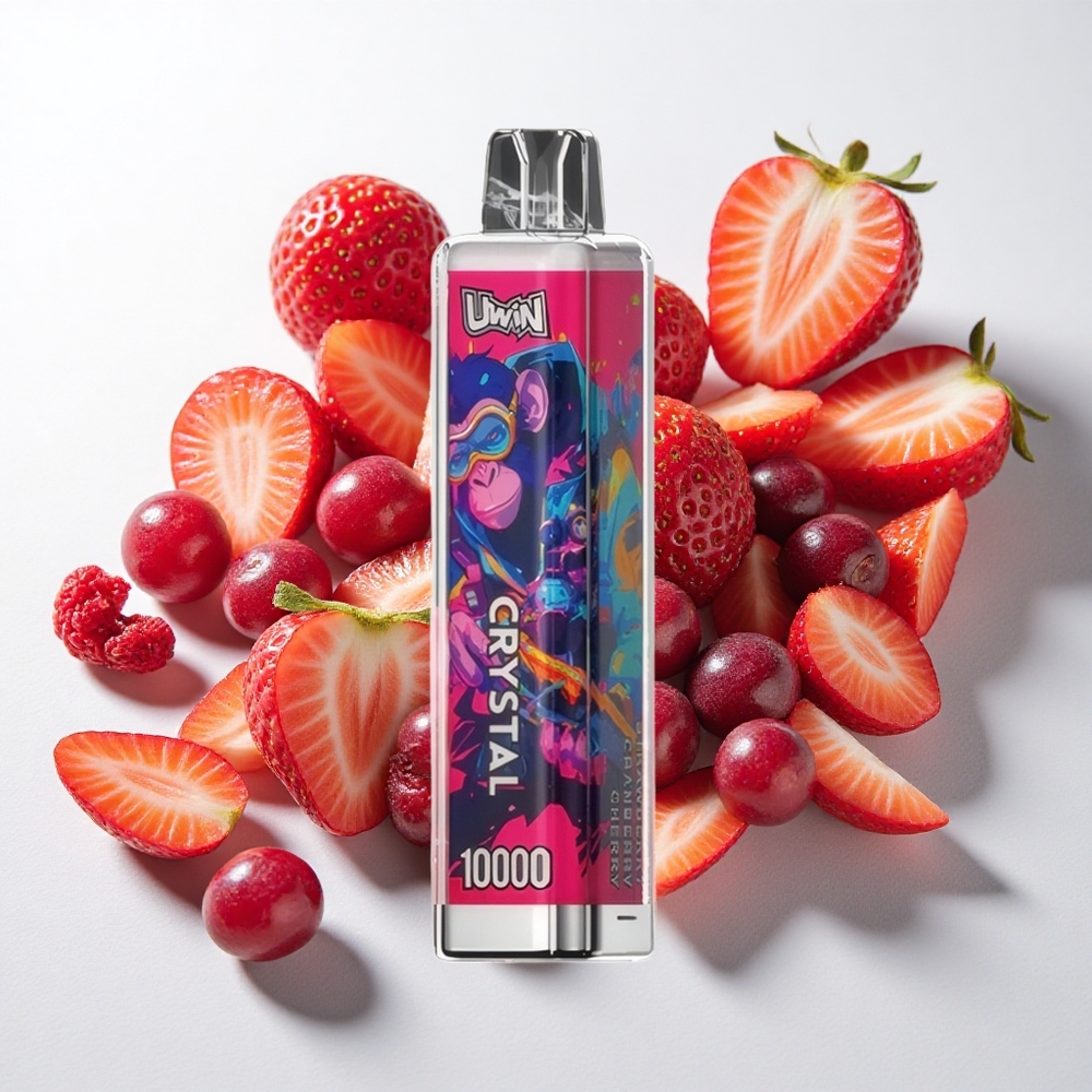 UWIN Crystal 10000 Puffs Jordbær Tranebær Kirsebær med RGB-belysning og 18ml e-væske