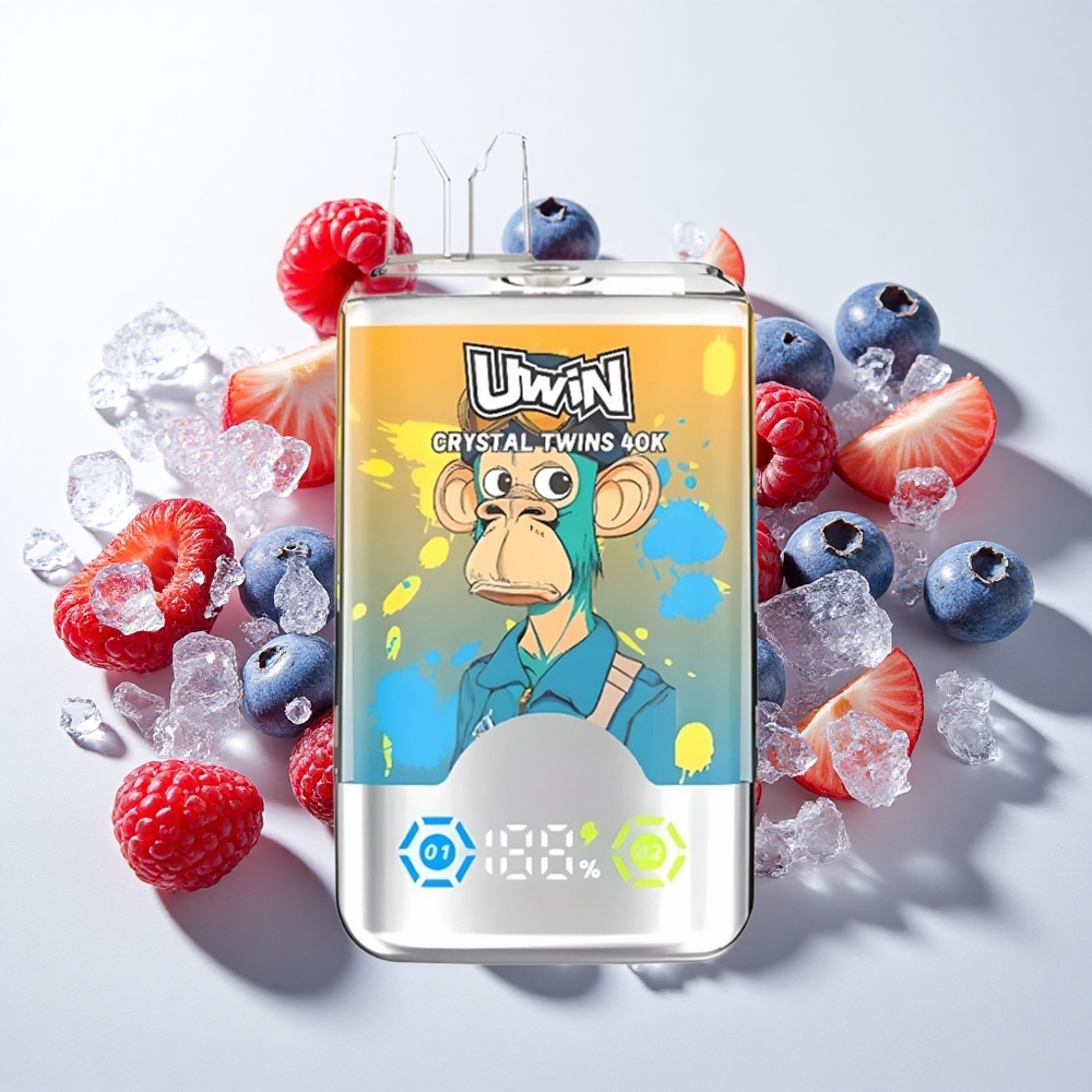 UWIN Crystal Twins 40000 Puffs Blåbær Hindbær Kirsebær Is med 32ml E-væske og Type-C Opladning