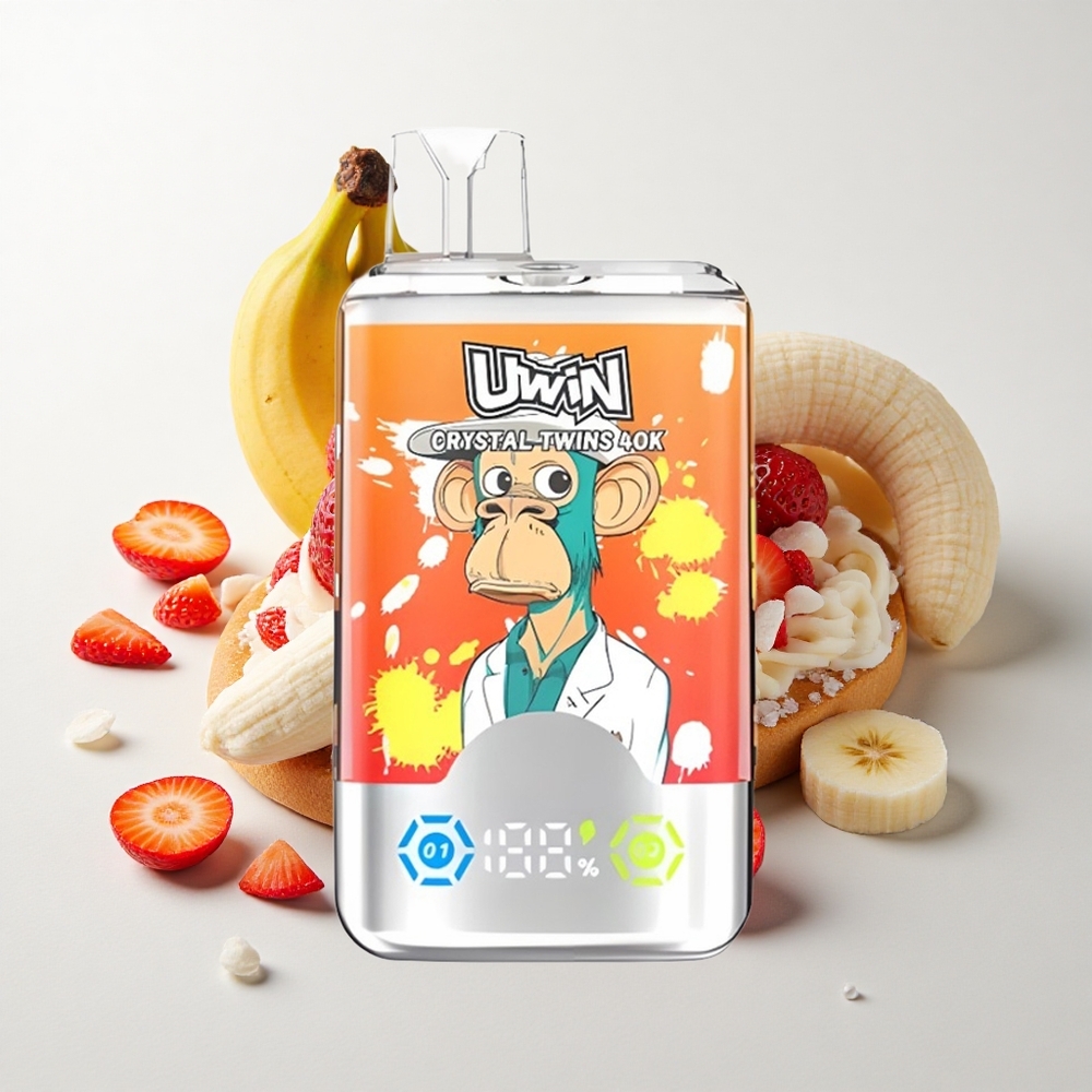 UWIN Crystal Twins 40000 Puffs Jordbær Banan Kærlighed med 32 ml e-væske og 850mAh batteri