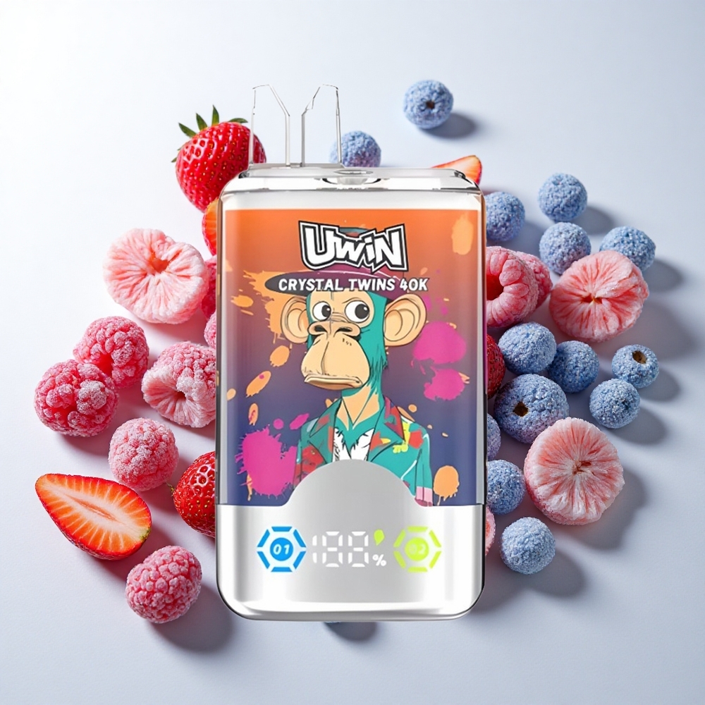 UWIN Crystal Twins 40000 Puffs Jordbær Hindbær Kirsebær Mr Blå med 32ml e-væske og 850mAh batteri
