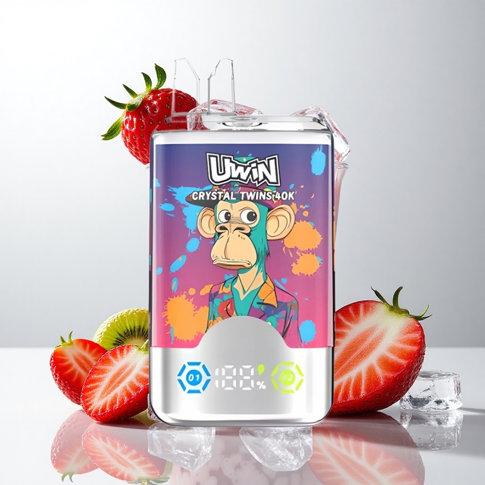 UWIN Crystal Twins 40000 Puffs Jordbær Kiwi Is & Drue Is med 32 ml e-væske og 850mAh batteri