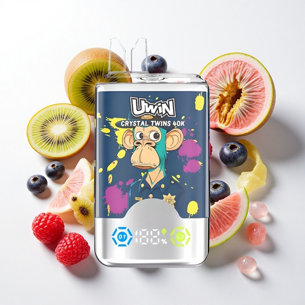 UWIN Crystal Twins 40000 Puffs Kiwi Passionsfrugt Guava Blåbær Hindbær med 32ml E-væske og Opladelig Design