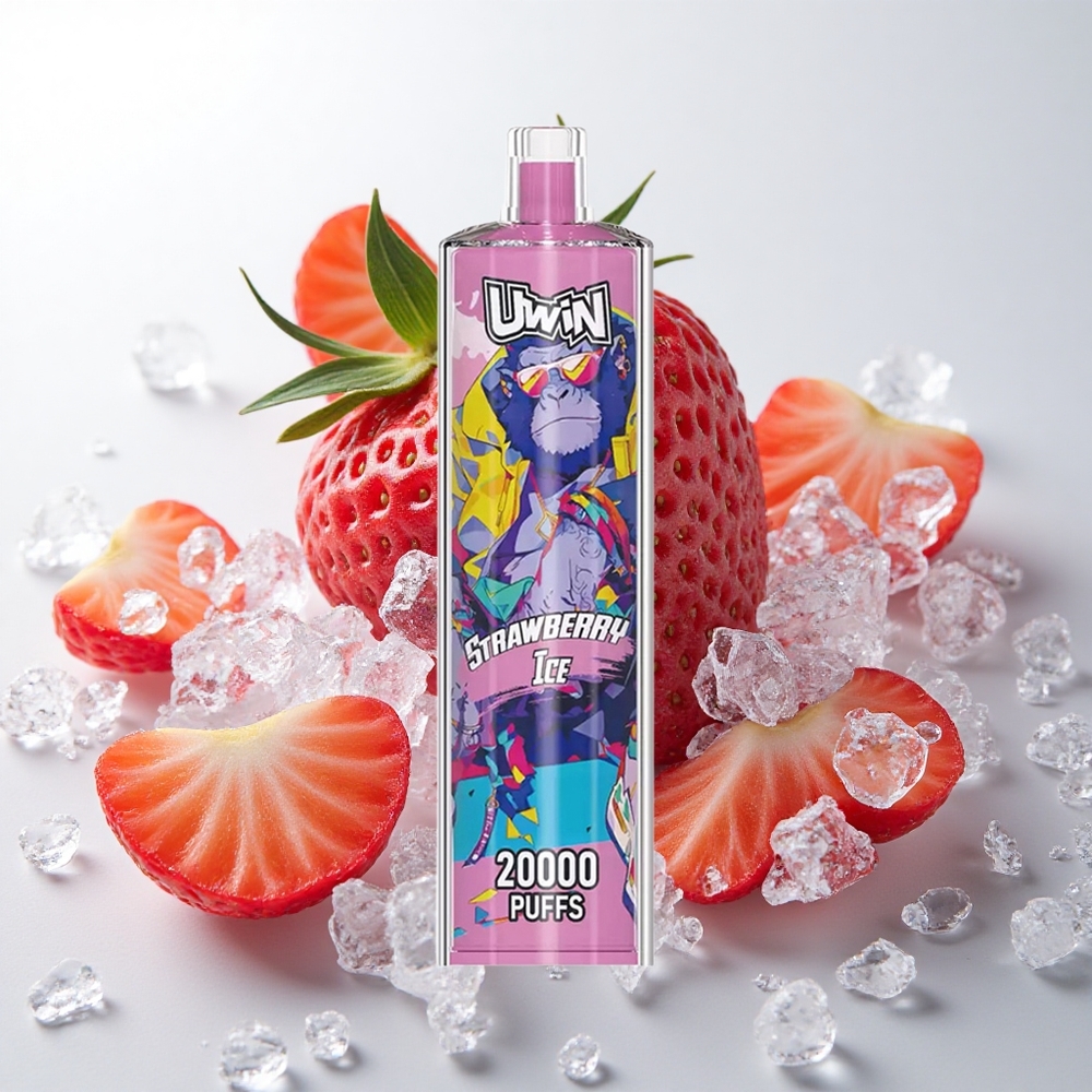 Uwin Shisha Hookah Crystal 20000 Puffs Jordbær Is med 22ml Kapacitet og Type-C Opladning