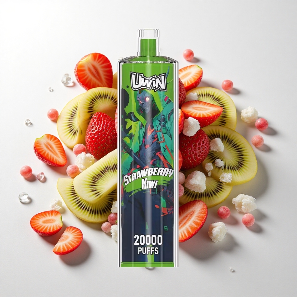 Uwin Shisha Hookah Crystal 20000 Puffs Jordbær Kiwi med 22ml kapacitet og Type-C opladning