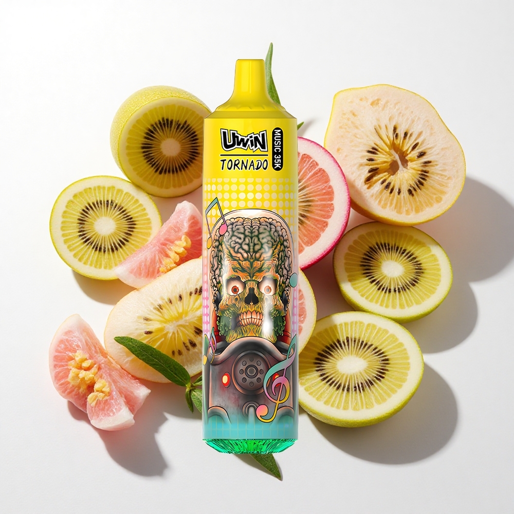 Uwin Tornado 35K Music Engangs Vape Kiwi Passionfrugt Guava med opladelig 600mAh-batteri og Type-C-ladning