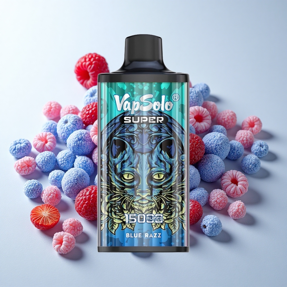 Vapsolo Super 15000 puffs Blå Hindbær med 40ml e-væske og Type-C opladning