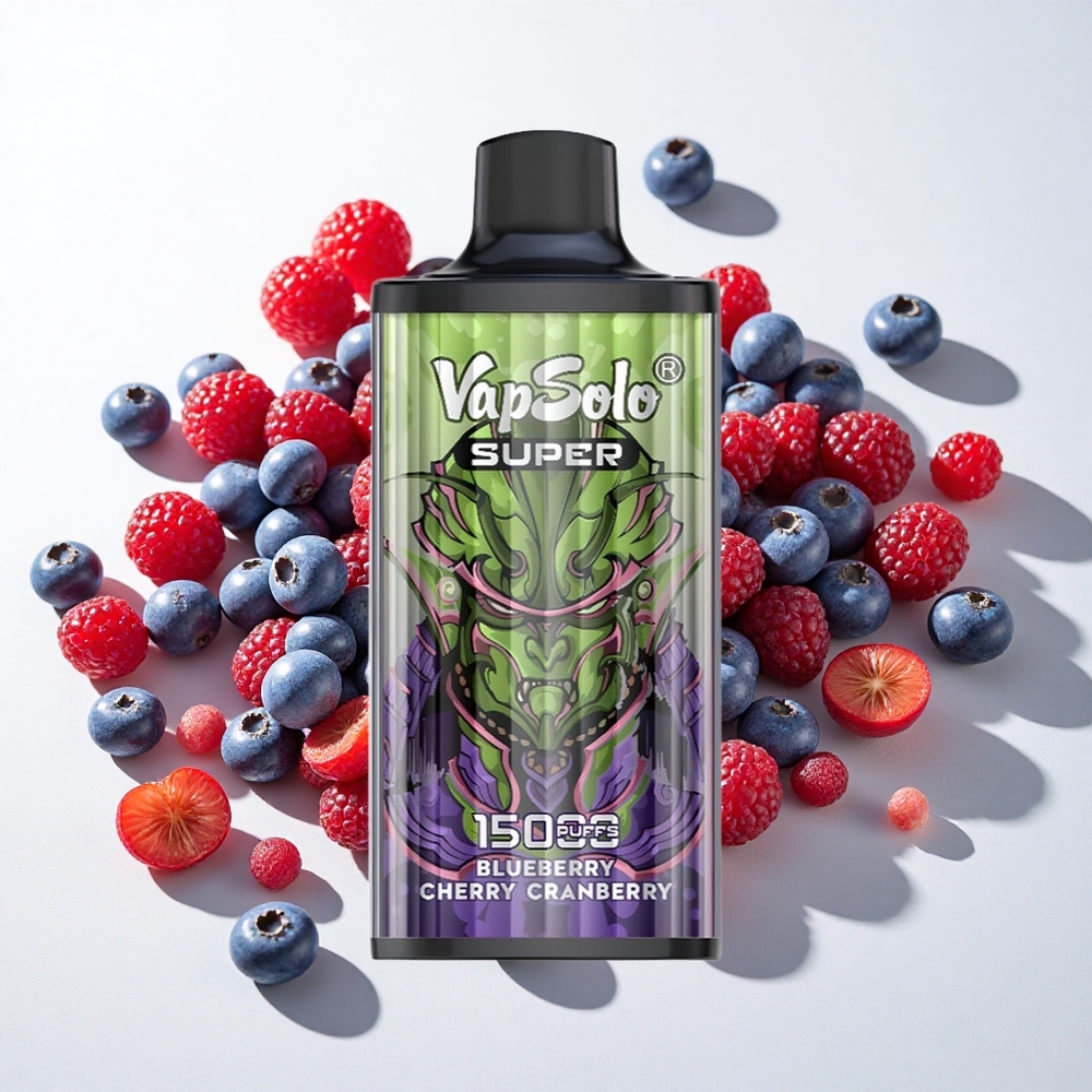 Vapsolo Super 15000 puffs Blåbær Kirsebær Tranebær med 40 ml e-væske og Type-C opladning
