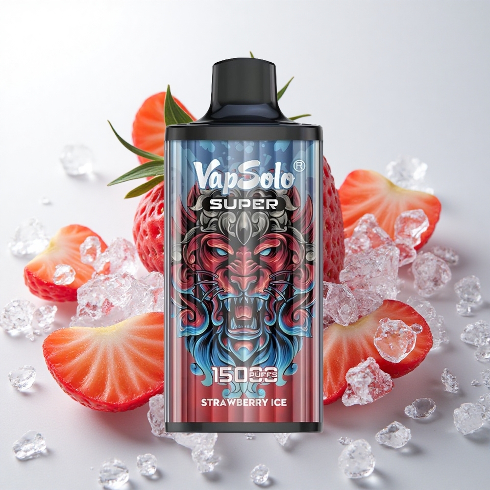 Vapsolo Super 15000 puffs Jordbær Is med 40ml e-væske og Type-C opladning