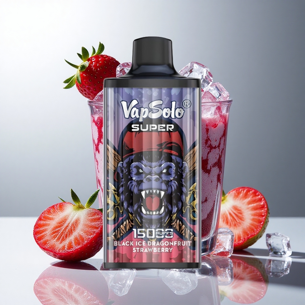 Vapsolo Super 15000 puffs Sort Is Dragefrugt Jordbær med 40ml e-væske og Type-C opladning