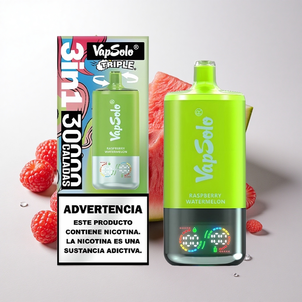 VapSolo Triple 30000 Puffs Hindbær Vandmelon med 40ml E-væske og Type-C opladning
