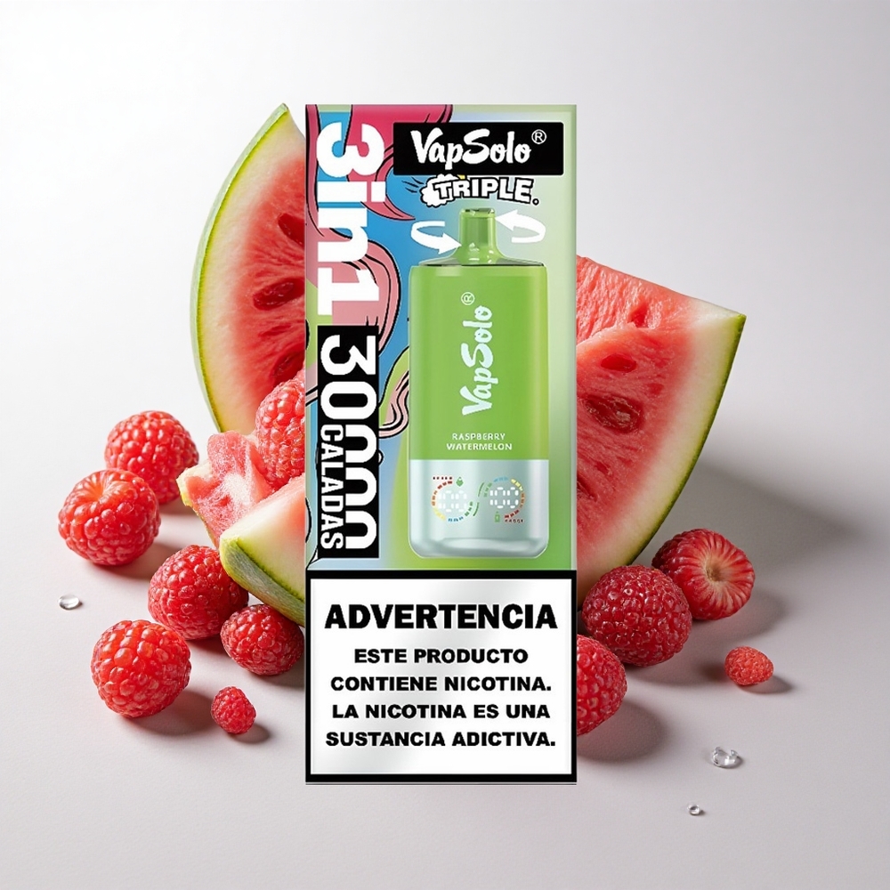 VapSolo Triple 30000 Puffs Hindbær Vandmelon med 40ml E-væske og Type-C opladning