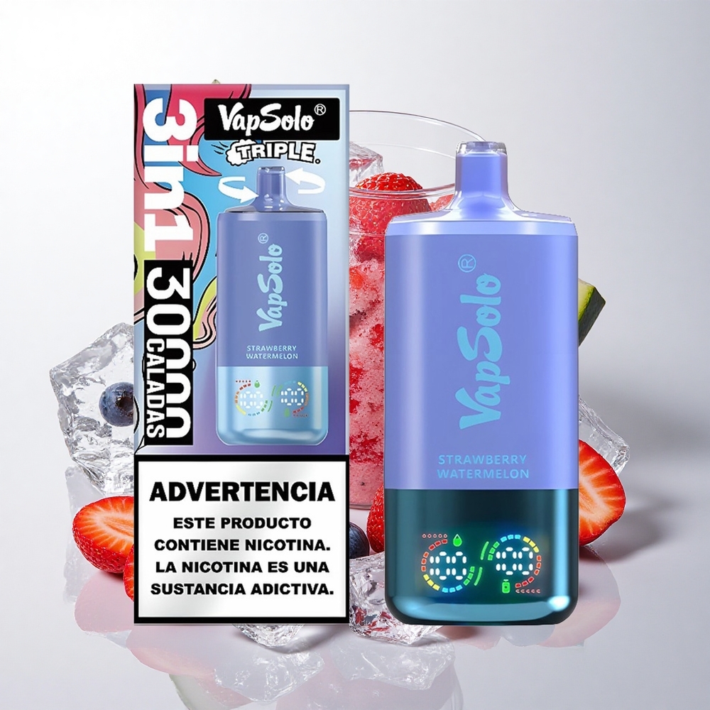 VapSolo Triple 30000 Puffs Jordbær Vandmelon & Blåbær Is med 40ml E-Væske og Type-C opladning