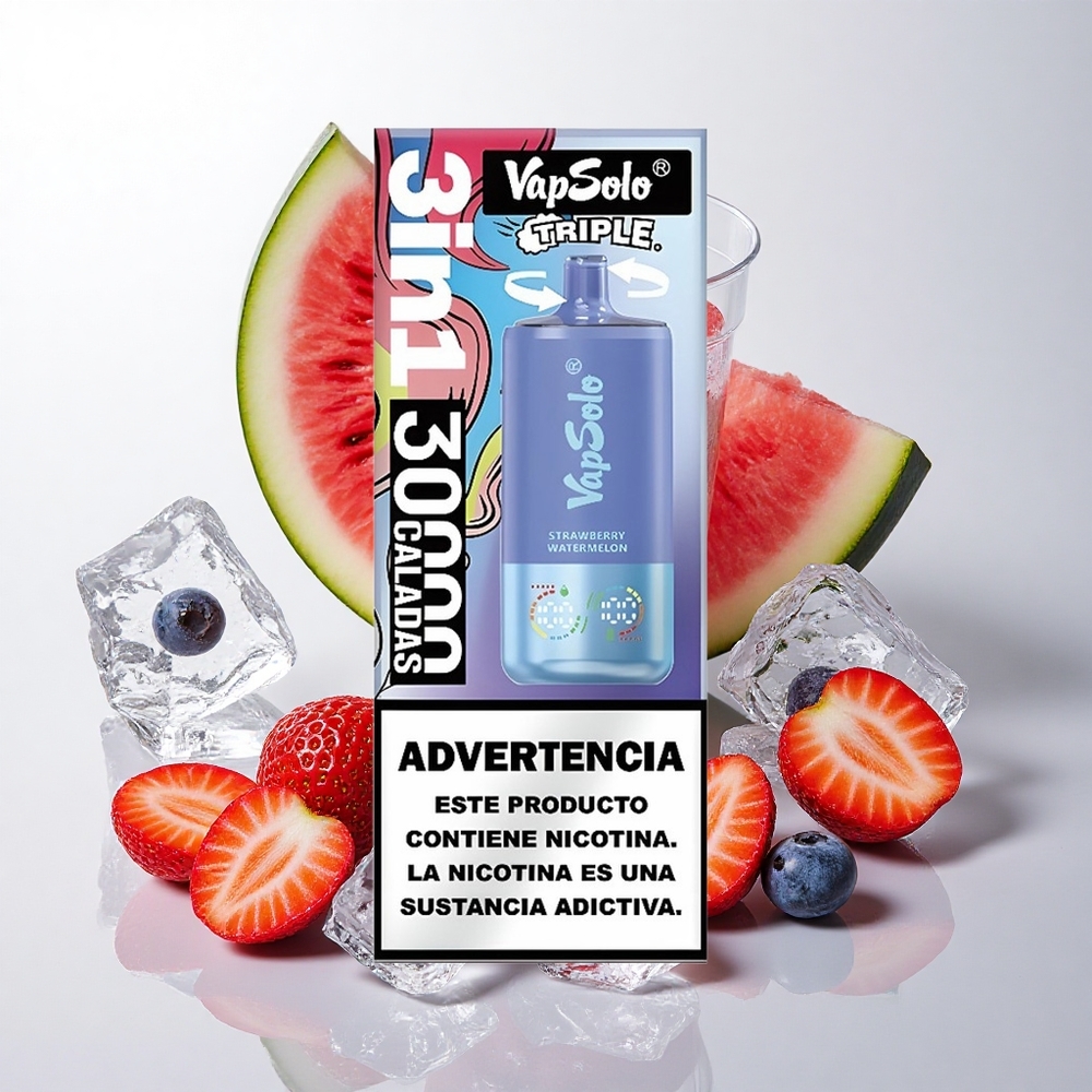 VapSolo Triple 30000 Puffs Jordbær Vandmelon & Blåbær Is med 40ml E-Væske og Type-C opladning