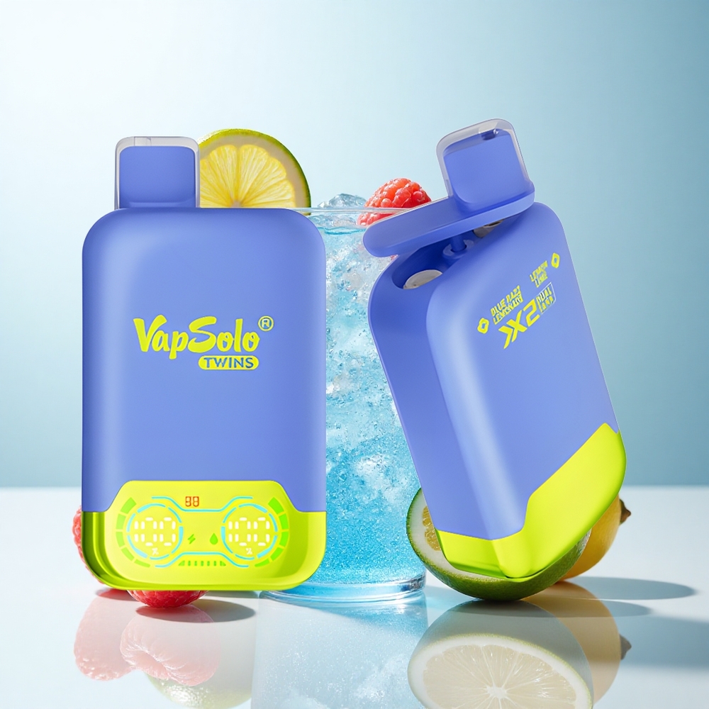 Vapsolo Twins 20000 Puffs Blå Hindbær Lemonade & Citron Lime med 40 ml E-væske og Type-C opladning
