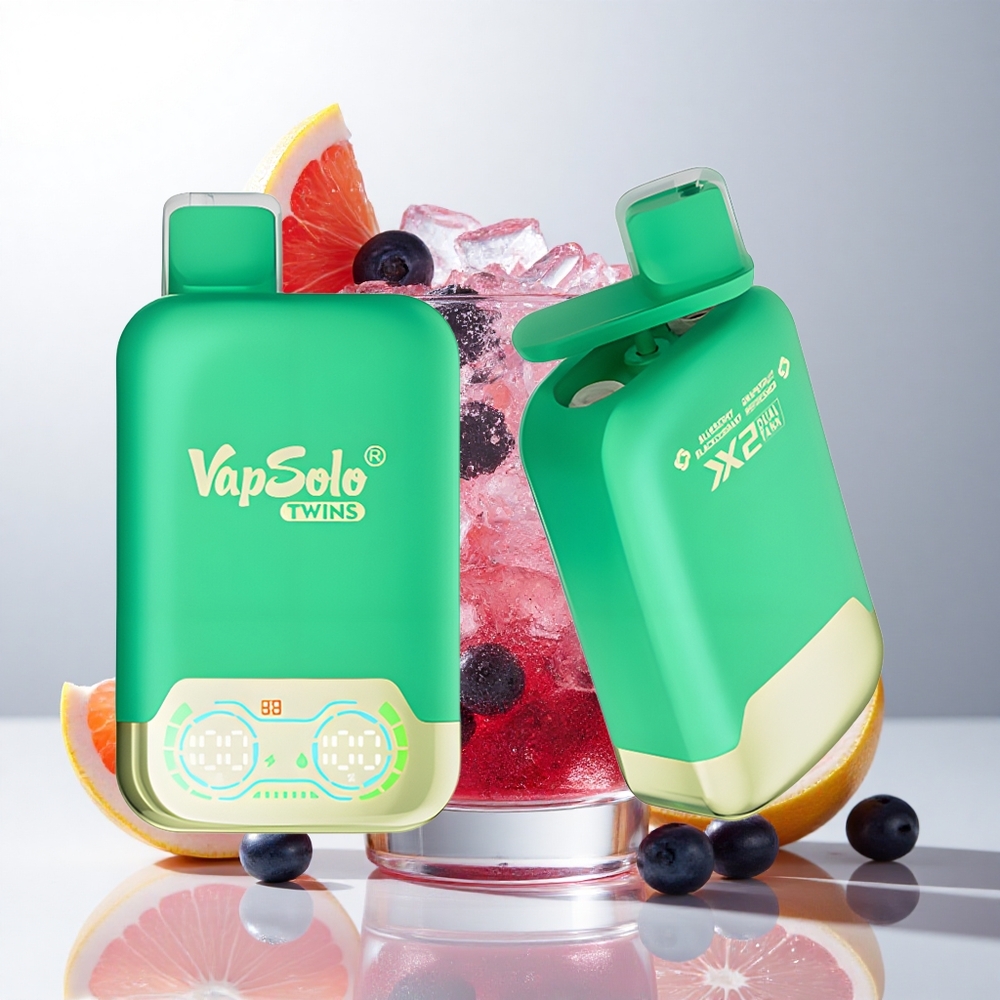 Vapsolo Twins 20000 Puffs Blåbær Solbær & Grapefrugt Forfriskende med 40 ml E-væske og Type-C opladning