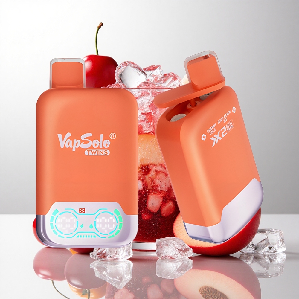 Vapsolo Twins 20000 Puffs Cherry Cola & Juicy Peach Is (40 ml e-væske, Type-C opladning)
