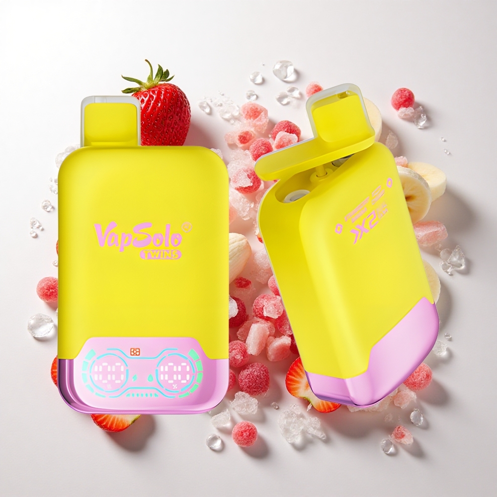 Vapsolo Twins 20000 Puffs Jordbær Banan & Skummende Kirsebær – 40 ml e-væske, Type-C opladning
