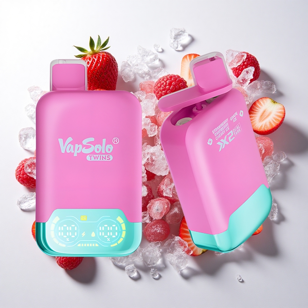 Vapsolo Twins 20000 Puffs Jordbær Hindbær Kirsebær Is & Vindrue Is / 40 ml / Type-C