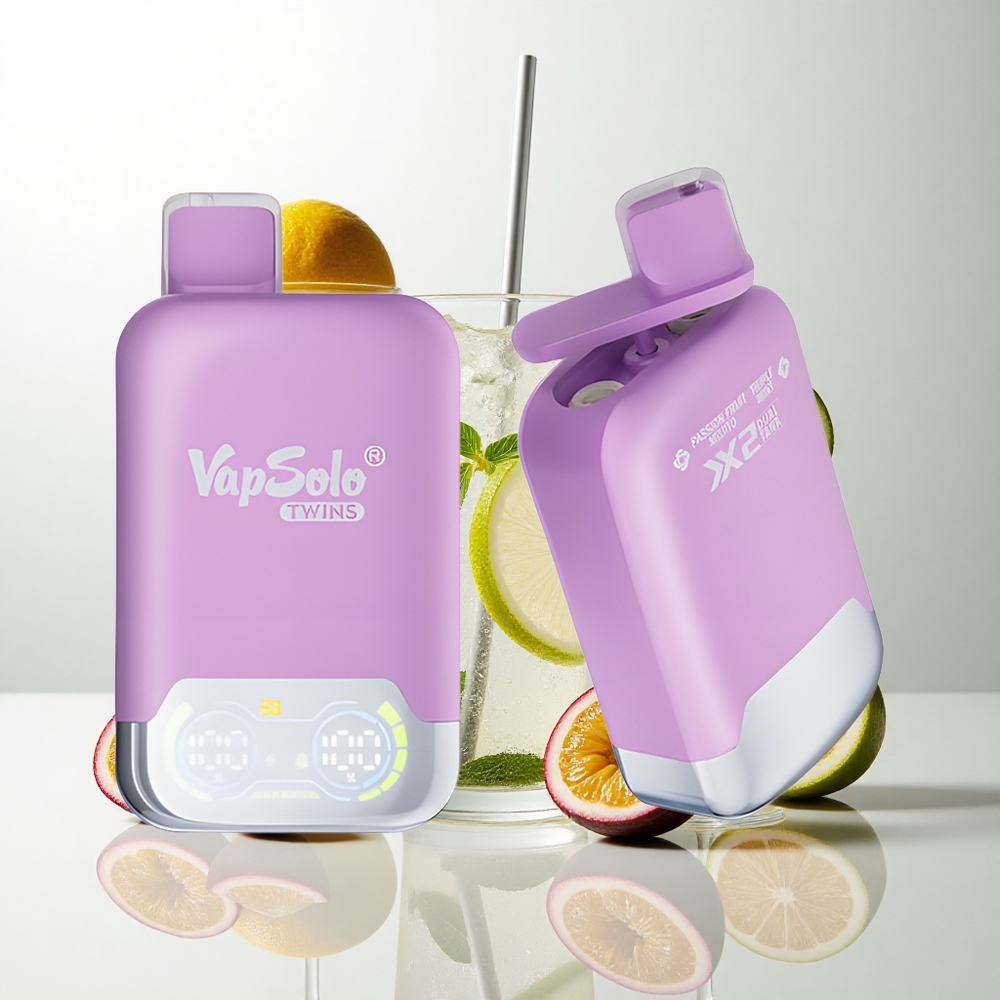 Vapsolo Twins 20000 Puffs Passionsfrugt Mojito & Tredobbelt Mynte – 40 ml e-væske, Type-C opladning