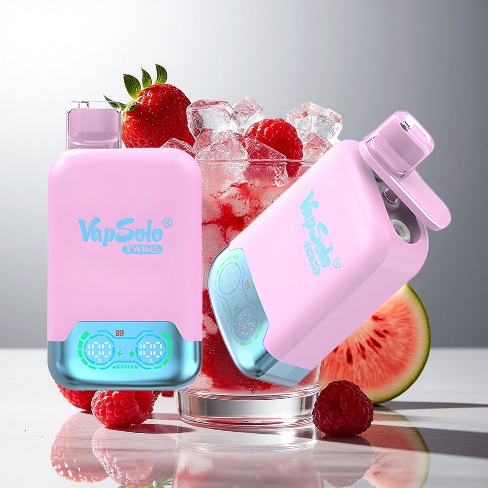 Vapsolo Twins 20000 Puffs Sort Is Dragefrugt Jordbær & Hindbær Vandmelon med Type-C opladning og 40 ml e-væske