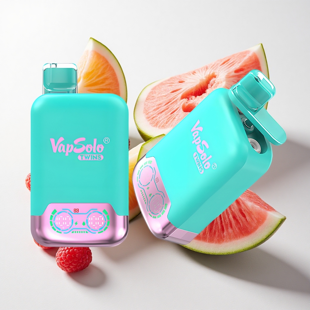 Vapsolo Twins 20000 Puffs Triplemelon & Hindbær Vandmelon – 40 ml E-Væske – Type-C Opladning