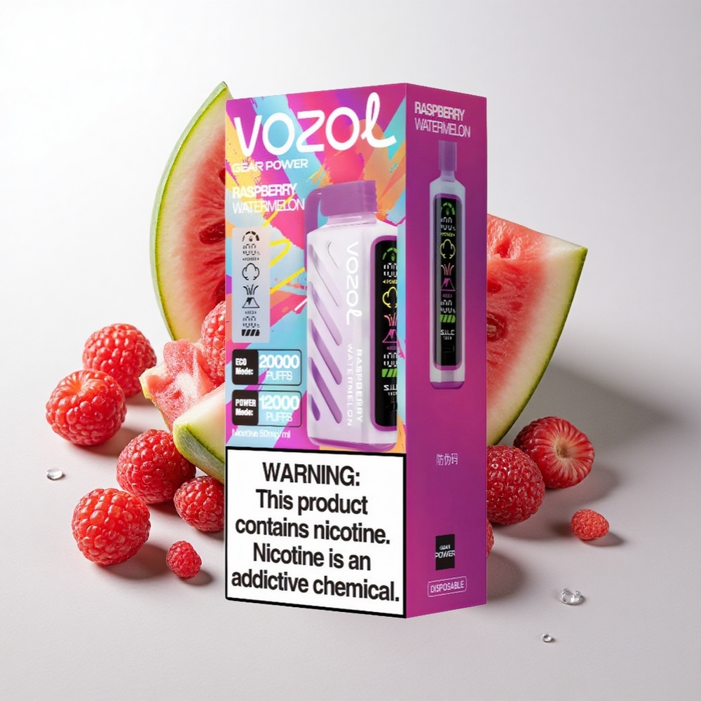 VOZOL Gear Power 20000 Puffs Hindbær Vandmelon med S.i.L.C. Tech og 20mL Forfyldt E-Væske
