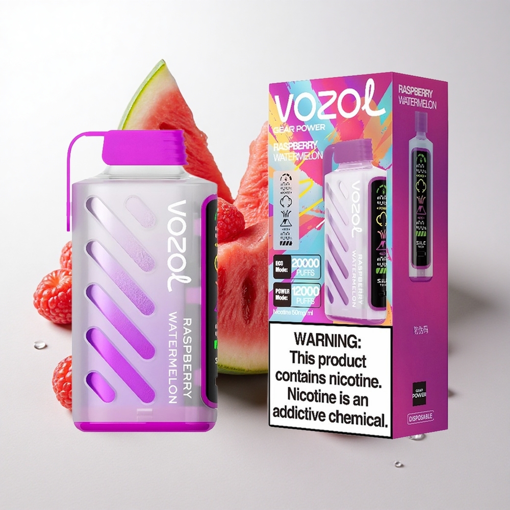 VOZOL Gear Power 20000 Puffs Hindbær Vandmelon med S.i.L.C. Tech og 20mL Forfyldt E-Væske