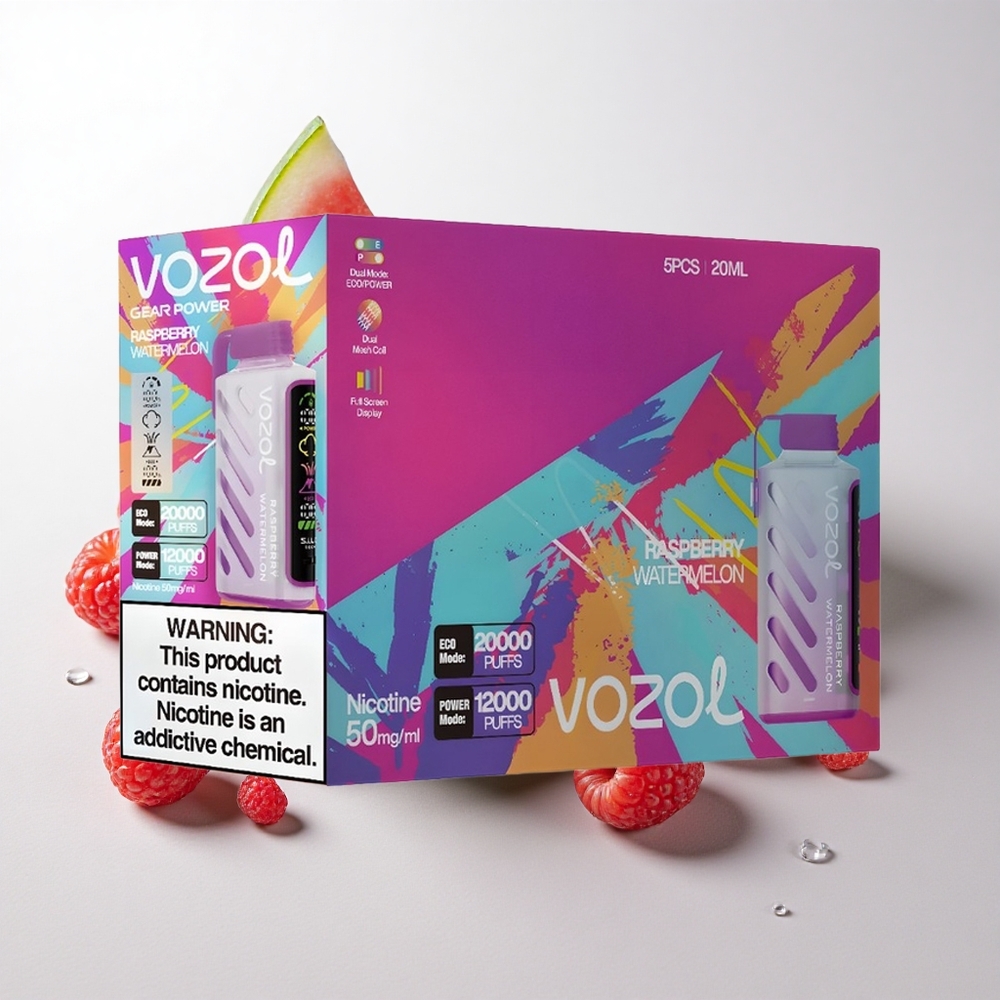 VOZOL Gear Power 20000 Puffs Hindbær Vandmelon med S.i.L.C. Tech og 20mL Forfyldt E-Væske