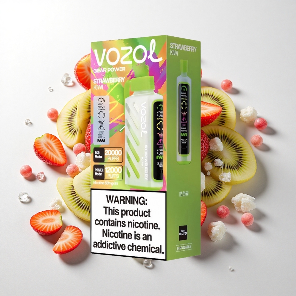 VOZOL Gear Power 20000 Puffs Jordbær Kiwi med Full Screen Display og 20mL Forfyldt E-Væske