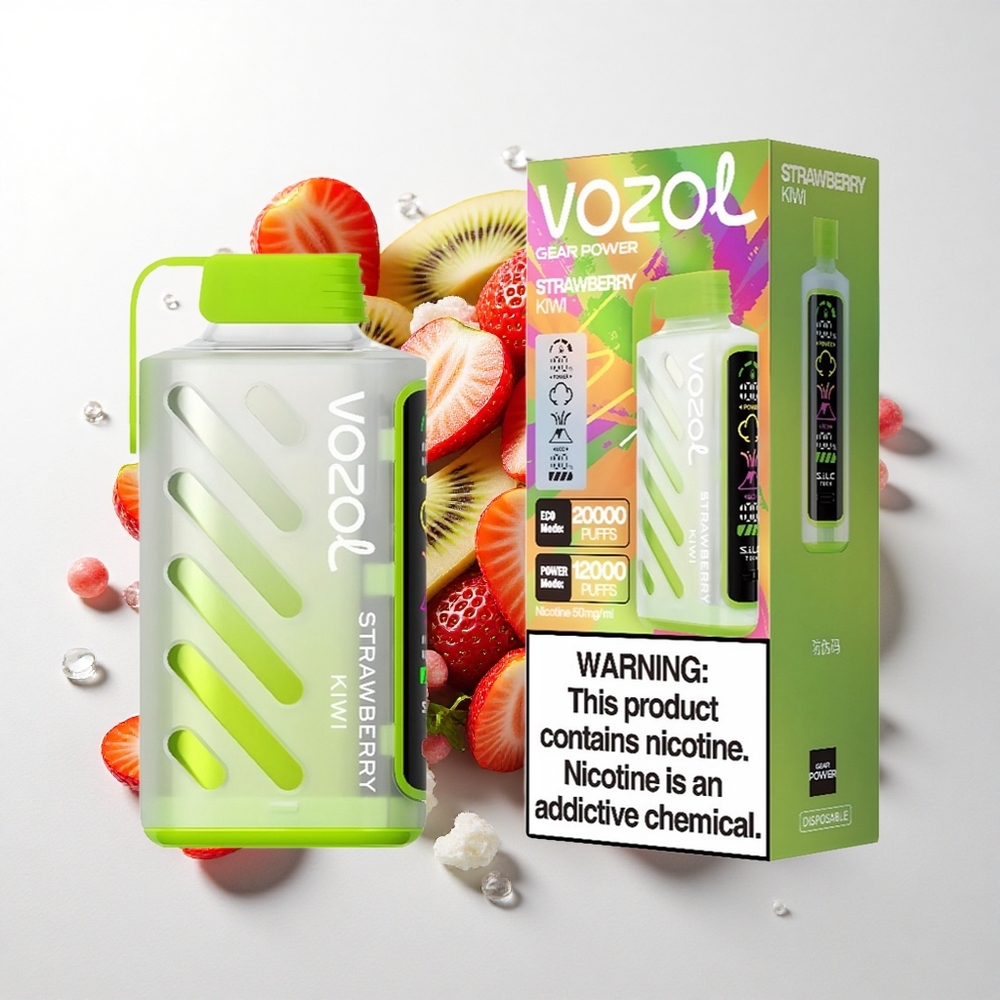 VOZOL Gear Power 20000 Puffs Jordbær Kiwi med Full Screen Display og 20mL Forfyldt E-Væske