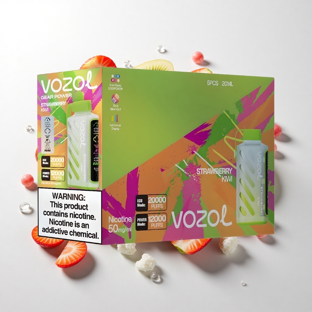 VOZOL Gear Power 20000 Puffs Jordbær Kiwi med Full Screen Display og 20mL Forfyldt E-Væske