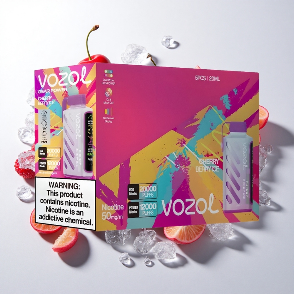 VOZOL Gear Power 20000 Puffs Kirsebær Bær Is med S.i.L.C. Tech og 20mL E-Væske